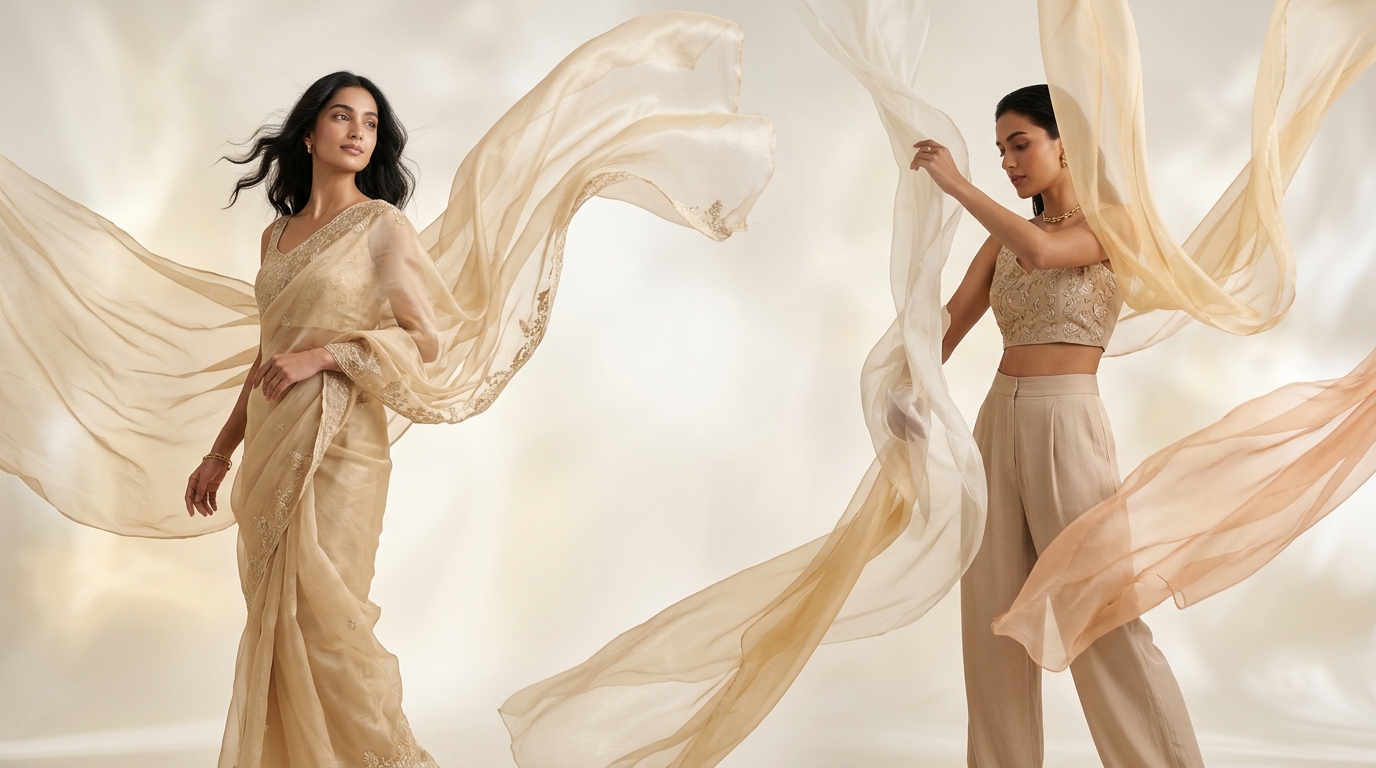 Flowing fabrics in golden tones